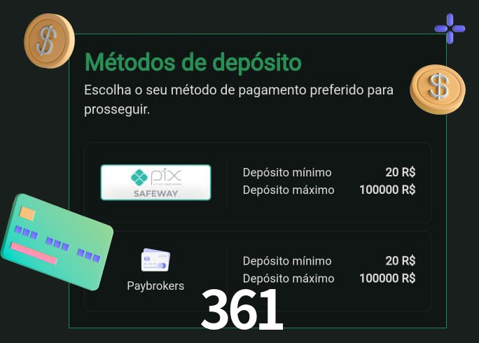 O cassino 361 oferece uma grande variedade de métodos de pagamento